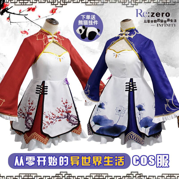 Anime Re Zero Kara Hajimeru Isekai Seikatsu Cosplay Costume Ramu REM Ramu RAM Cheongsam Vintage Dress