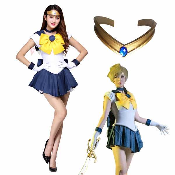 Athemis Anime Sailor Haruka Tenoh Sailor Uranus Cosplay Costume Custom Made Dress Bows Gloves Headband For Kids Adult
