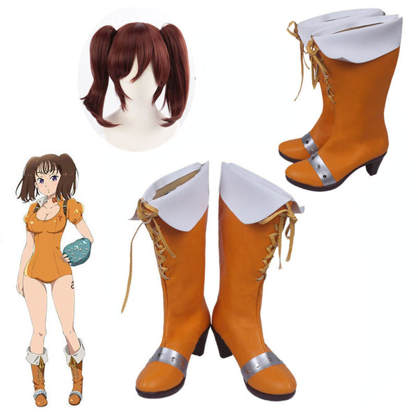 Anime The Seven Deadly Sins Serpent&#39;s Sin Of Envy Diane Cosplay Boots Shoes Lady Daily Fashion Orange Spring Boots Cosplay Wig
