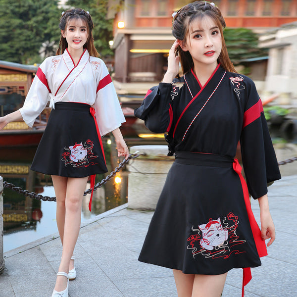 Anime Women clothing spring Han suit Zephyr Cat Women Lolita Girls harajuku Black Top skirt Party Cosplay costume