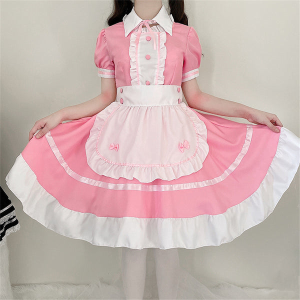 Damen Maid Outfit Sweet Gothic Lolita Kleider Anime Cosplay Kostüme Schürze Kleid Uniformen Plus Size Pink Halloween Kostüm