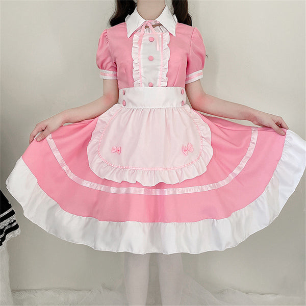 Women Maid Outfit Sweet Gothic Lolita Dresses Anime Cosplay Costumes Apron Dress Uniforms Plus Size Pink Halloween Costume