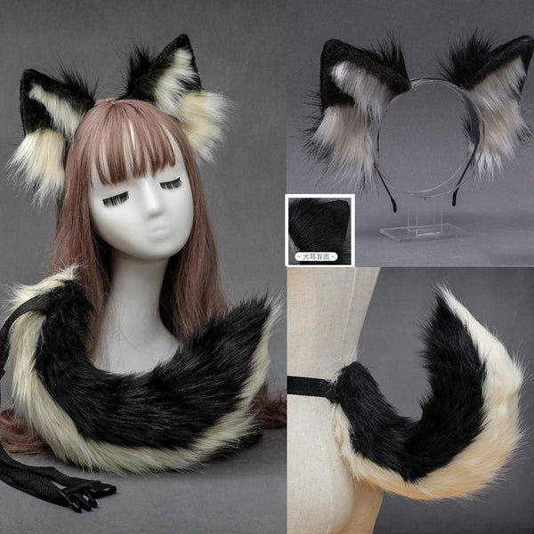 Sleded dog tail fur simulation cosplay props headdress accessories wolf dog ears