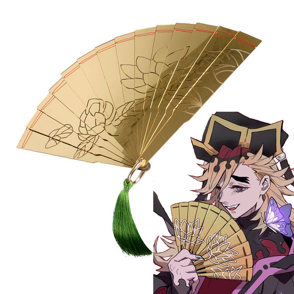 Anime Demon cos Slayer Douma Cosplay Props Golden Plastic Fan Specification 28.5cm*4.5cm*4cm