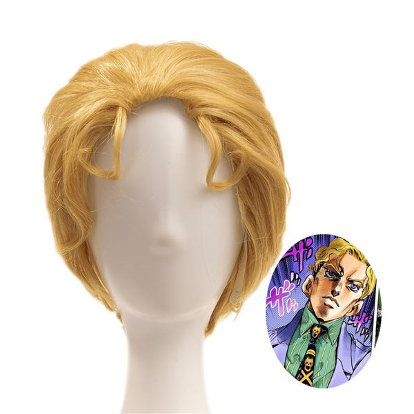 New JoJos Bizarrere Adventurere Golden Wind Cosplay Wig Kirara Yoshikagege Golden Wig JoJos no Kimyouou na Boukenen Synthetic Hair + wig cap