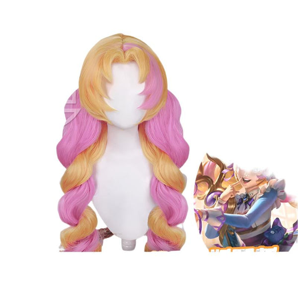 New LOLS Girl Gwenen Cosplay Wig 50cm Yellow Mixed Pink Women Wig Heat Resistant Synthetic Hair Halloween