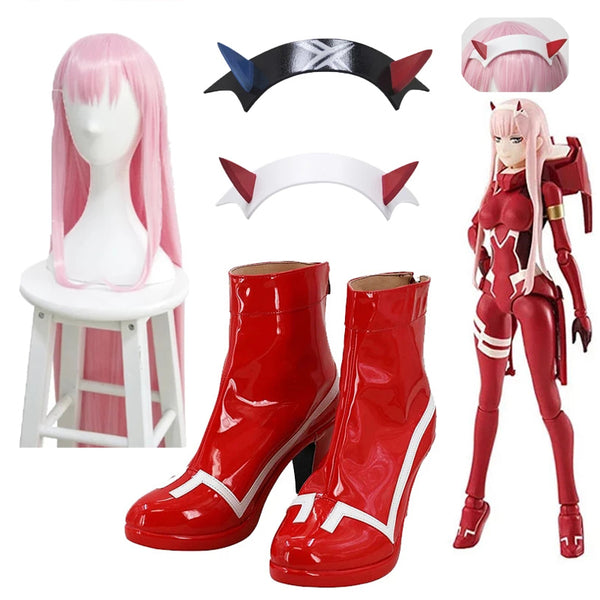 Anime DARLING in the FRANXX  Zero Two 02 Cosplay Shoes Console Driving Shoes Wig Headdress Halloween Accessories Props Carnival