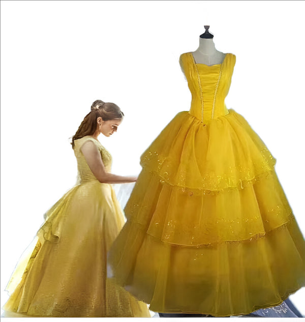 Beauty And the Beast Princess Belle Fairytale Long Gown Costume Cosplay Dress